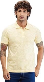 Parx Men's Regular Fit Print Pattern Pure Cotton Half Sleeve Polo Neck Casual T-Shirt