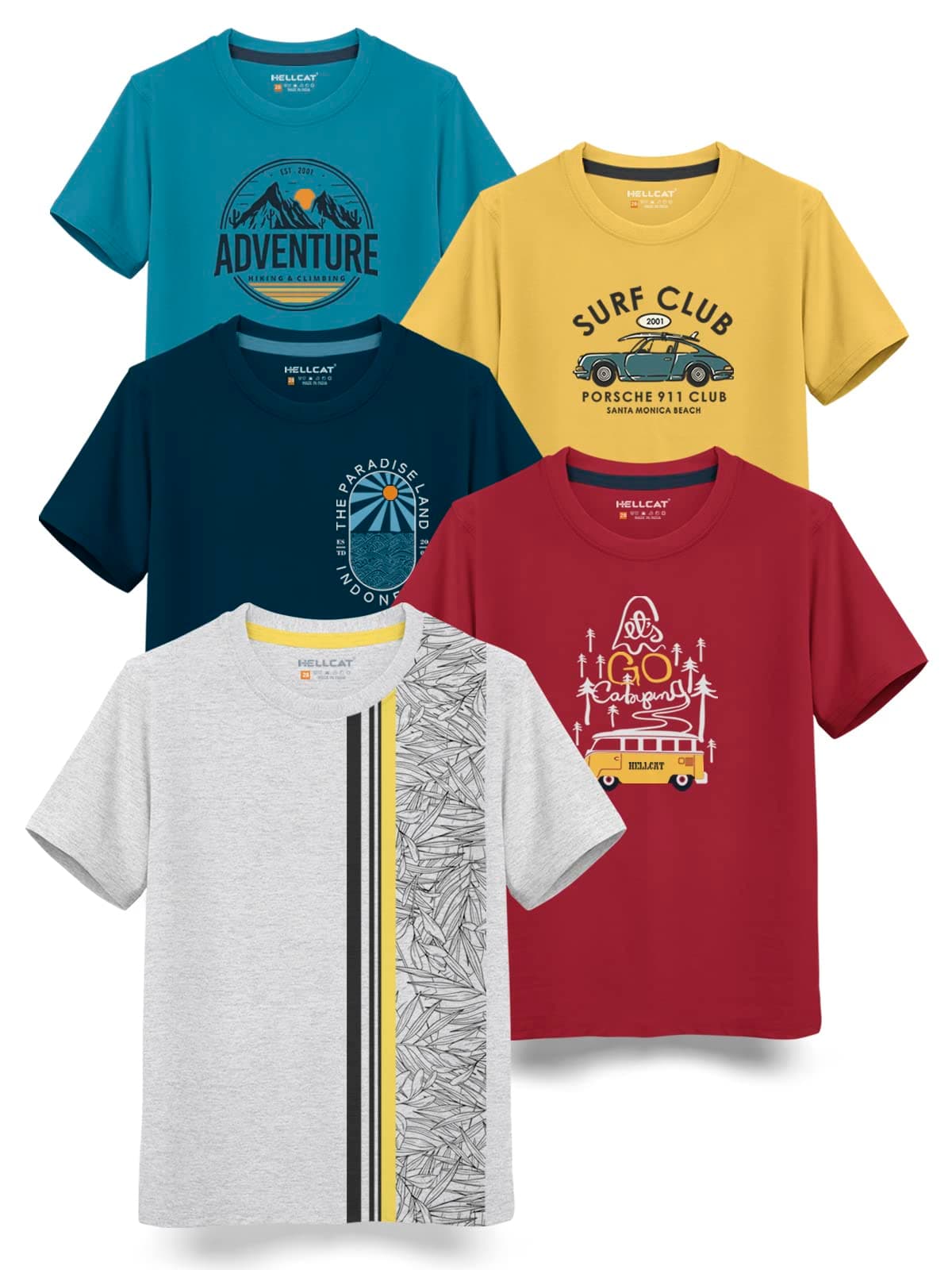 HELLCAT Trendy Typographic Printed Cotton Blend Half Sleeve T-Shirt for Boys - Pack of 5