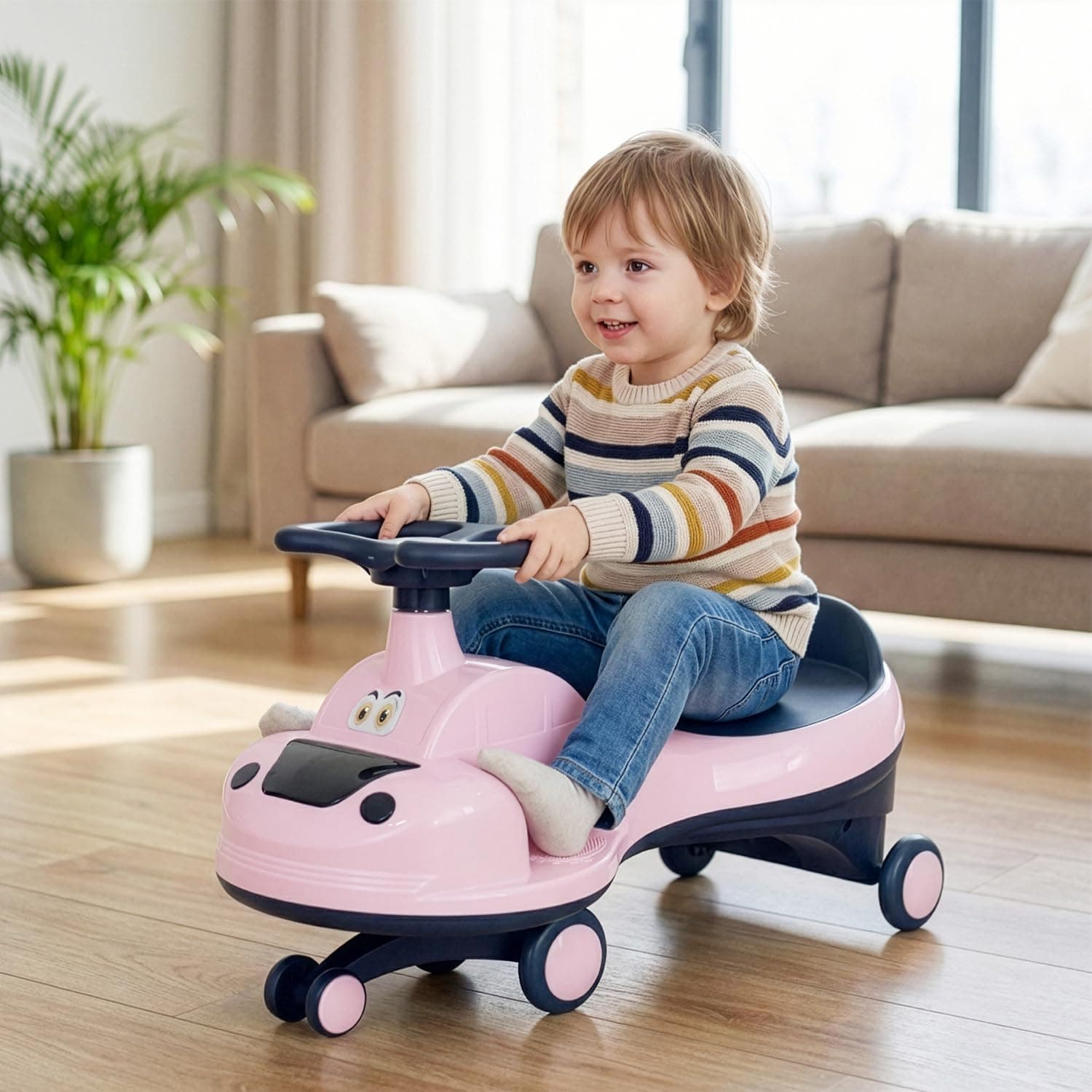 R for Rabbit Iya Iya Zippy Swing Car for Kids – Magic Push Ride On Wiggle Car with Smooth ABEC7 Bearings & Scratch-Free PVC Wheels, Birthday Gift Toy for 3+ Years Boys & Girls, Up to 75 Kg (Pink)