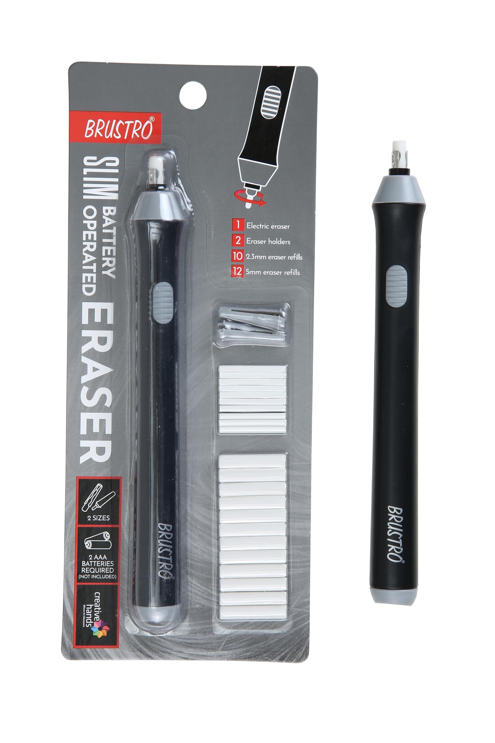 BRUSTRO Electric Automatic Eraser | Ideal for Kids and Adults, Drawing, Sketching, Mandala, Portrait | Slim Battery Operated | 2.3mm, 5mm| 22 Refills, 2 Eraser Holders | (Batteries not Included)