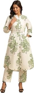 W for Woman W Women White Floral Print Cotton Co-Ord Kurta Set & Straight Pant