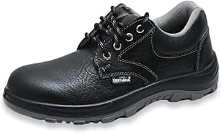 Contablue Men's Leather Industrial Safety Shoes, Lightweight Steel Toe Work Shoes with Double Density PU Sole, Insock Cushioned, Breathable, Anti-Skid & Water Resistant for Industrial, Construction & Industrial Use