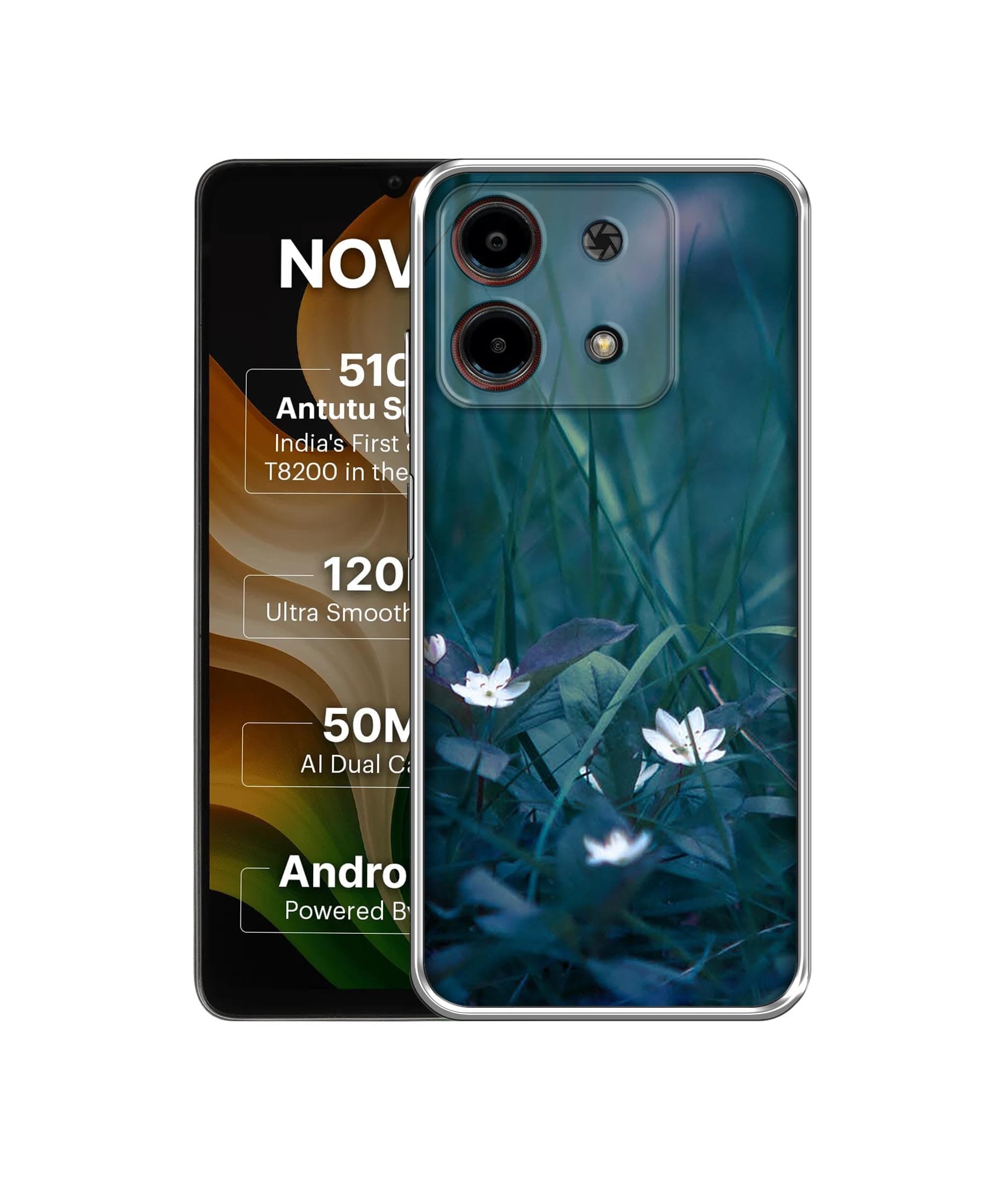 Amazon Brand - Solimo White Flower Printed Silicon Soft TPU Back Case Cover for Ai+ Nova 5G