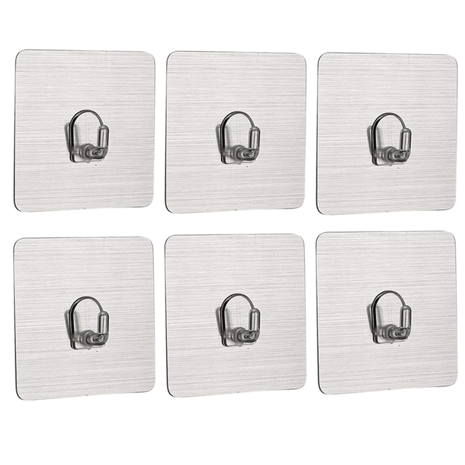 HOKIPO Plastic Magic Sticker Series Self Adhesive Hooks, Pack of 6 (Load Bearing Capacity of 3 KG Each Hook), Silver