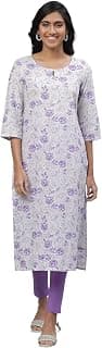 Aurelia Women's Pure Cotton Straight Fit Straight Floral Printed Kurta