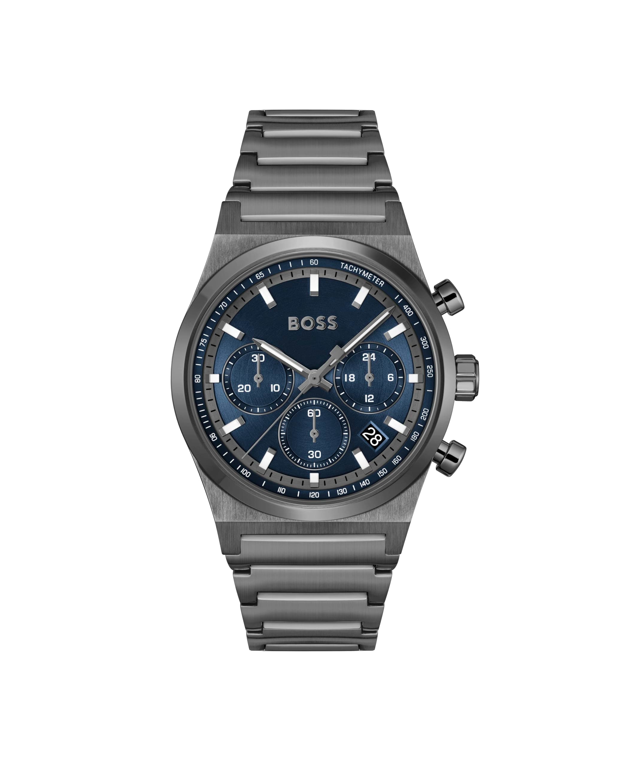 BOSS Candor Chrono Qtz Fashion Chrono Blue Round Dial Men's Watch|Ionic Plated Grey Steel Material|Grey Color Band - 1514223