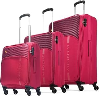 Aristocrat Striker Set of 3 Cabin, Medium & Large Size Soft Luggage (59 cm, 69 cm & 79 cm) | Spacious Polyester Trolley with 4 Wheels and Combination Lock | Dazzling Maroon | Unisex