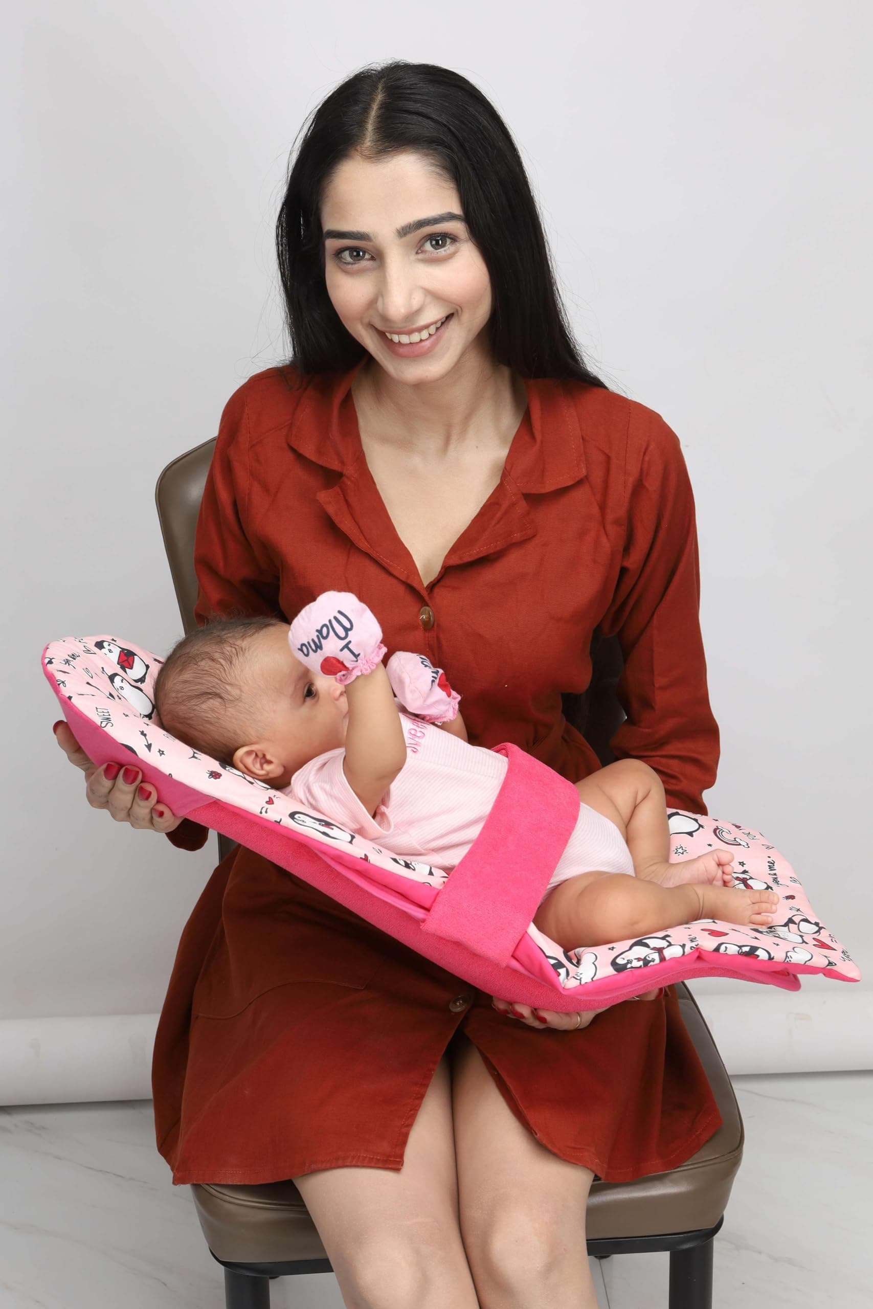 HOOPA 2-in-1 Infant Carrier for Newborn (0–4 Months) | Reclined Carrying & Breastfeeding Support | Strong Back Support | Indoor & Outdoor Use | Feeding Pillow | Nursing pad | New Bon Carrier | Cherry