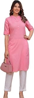 Generic Women's Straight Kurta with 3/4 Sleeves and Round Neck, Elegant Casual Kurti for Office, Small Gatherings, Comfortable Ethic Wear