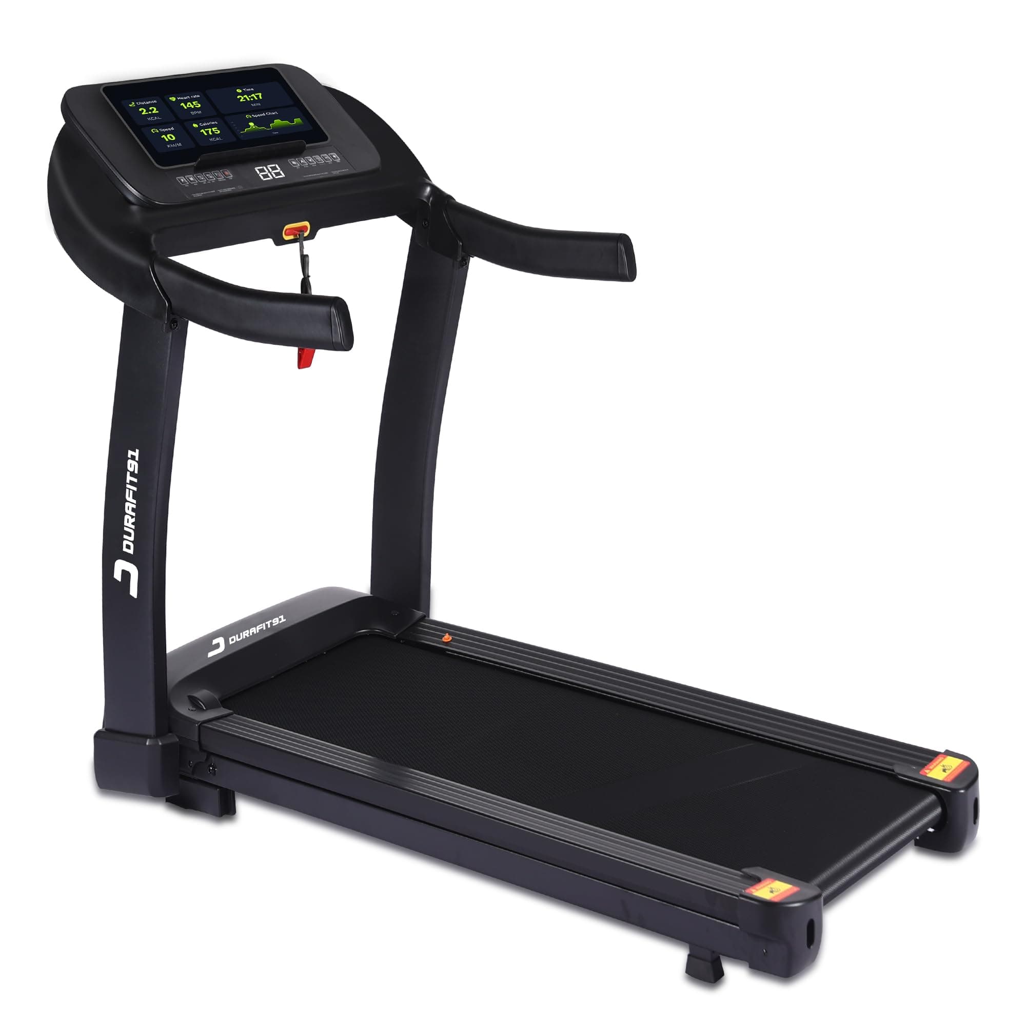 Durafit91™ Sprint 5 HP Peak BLDC Motorized | Hydraulic Foldable Treadmill | 16 Km/Hr Max Speed| 140Kg User Weight| Bluetooth Speaker| Wynd app | Home use