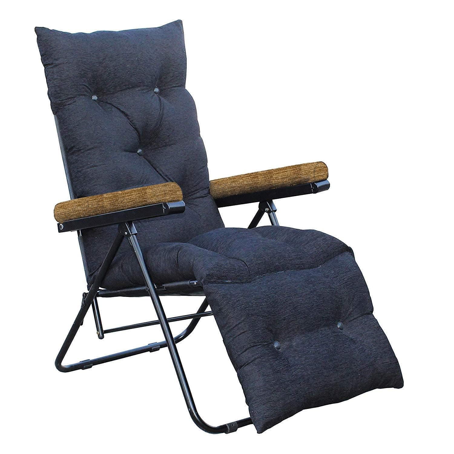 Spacecrafts Recliner Folding Easy Chair, Space Saving, Lazy Chair, Black | 5 Positions | Cushioning | Portable & Easy Chair For Home Relax Old Age | Mild Steel Tubular ( & Armrest Brown)