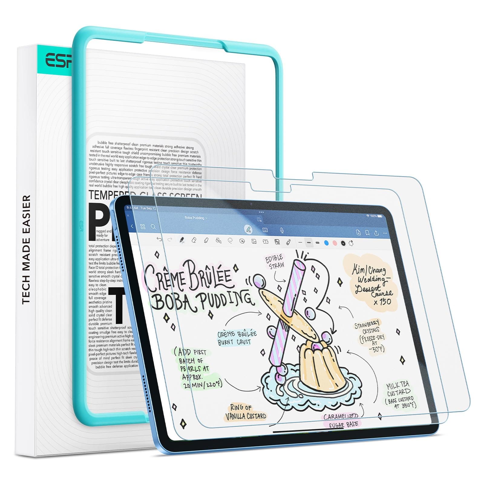 ESR 2 Pack Paper-Feel Screen Protectors for iPad A16 11th/10th Generation (11 Inch/10.9, 2025/2022), Write and Draw Like on Paper, 9H Tempered Glass, Matte Writing Film with Alignment Frame,Anti-Glare
