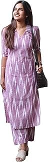 GoSriKi Women's Cotton Ikat Print Kurta Set | Soft Fabric | Stylish Ethnic Suit