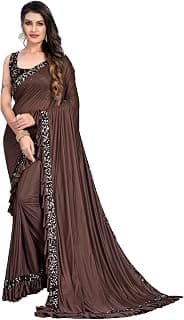 SATVASHIV Women's Lycra Squence Embroidered Saree Masala-New