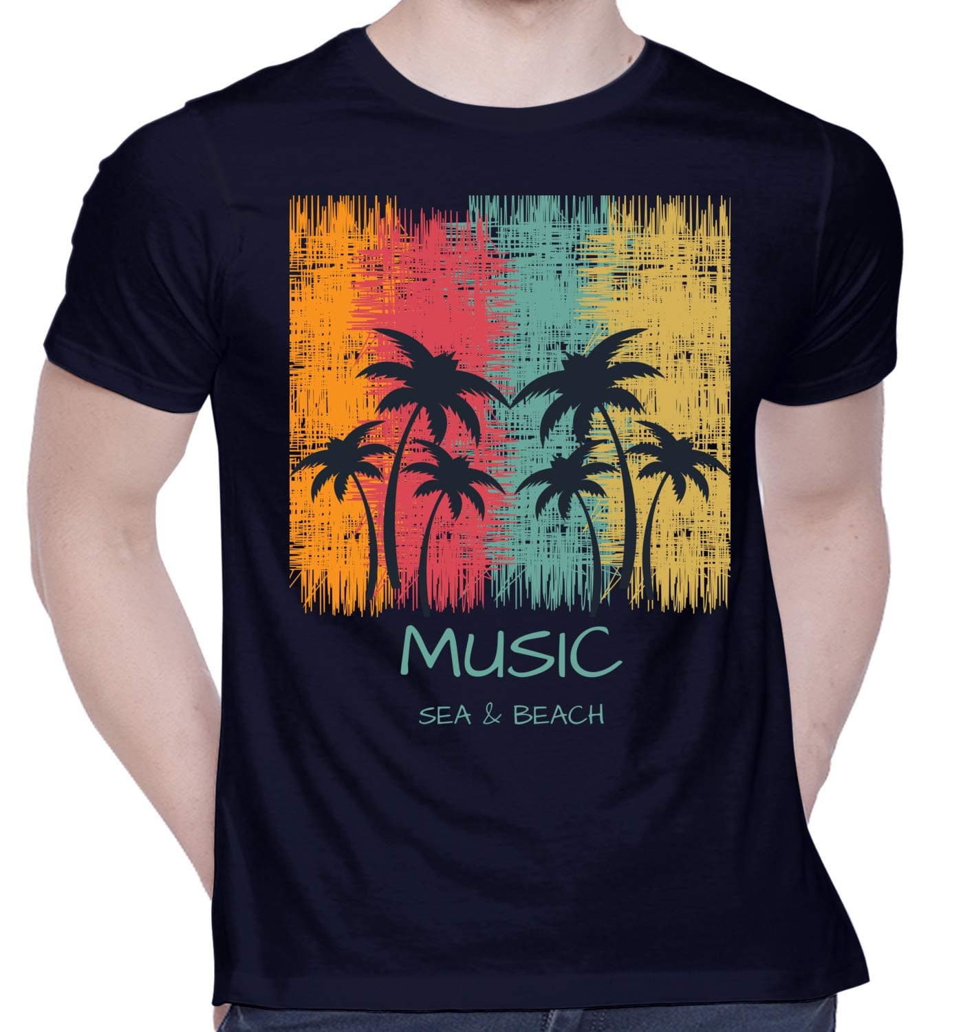 CreativiT Graphic Printed T-Shirt for Unisex Music Sea & Beach Tshirt | Casual Half Sleeve Round Neck T-Shirt | 100% Cotton | D00889-3