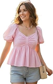 KARMA APPAREL Women’s Stylish Puff Sleeve Ruched Bow Front Top | Trendy Casual Summer Wear for Girls | Soft Lightweight Western Top for Daily & Vacation Outfit