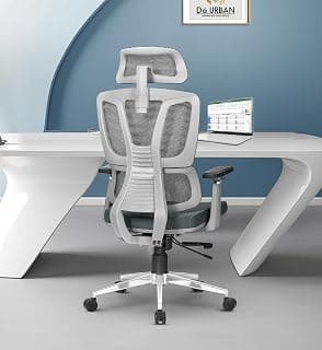 Da URBAN®️ Beatle High Back Mesh Ergonomic Office Chair with 3 Years Warranty, Adjustable Headrest, 4 Angle Back Locking, Seater Slider Mechanism, Adjustable Lumbar Support (Grey)