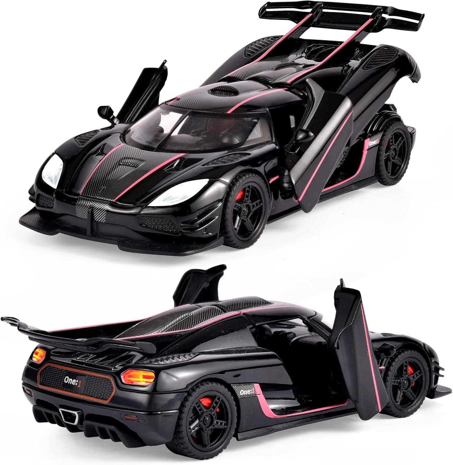 Umadiya® Koenigsegg One Toy Car 1:32 Exclusive Alloy Metal Pull Back Die-cast Car Diecast Metal Pullback Toy car with Openable Doors & Light, Music Boys Gifts Toys for Kids【Colors as Per Stock】