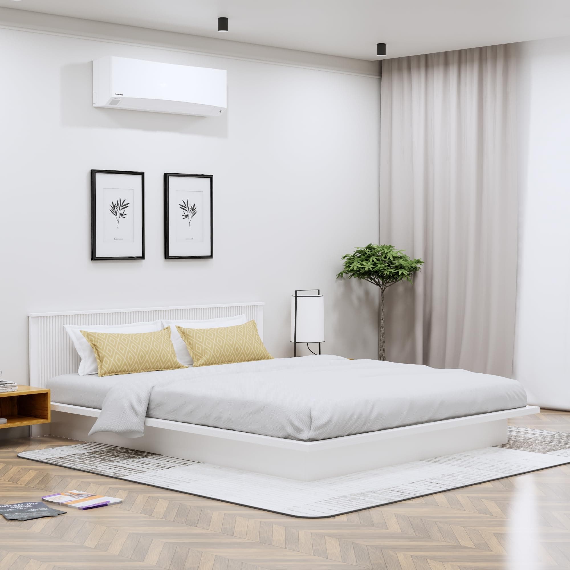 Bniture Modern Low Height Queen Size Bed Without Storage | Engineered Wood Platform Bed Designer Headboard | Bed Queen Size Wooden Cot Double Bed for Bedroom 3 Year Warranty (Frosty White)