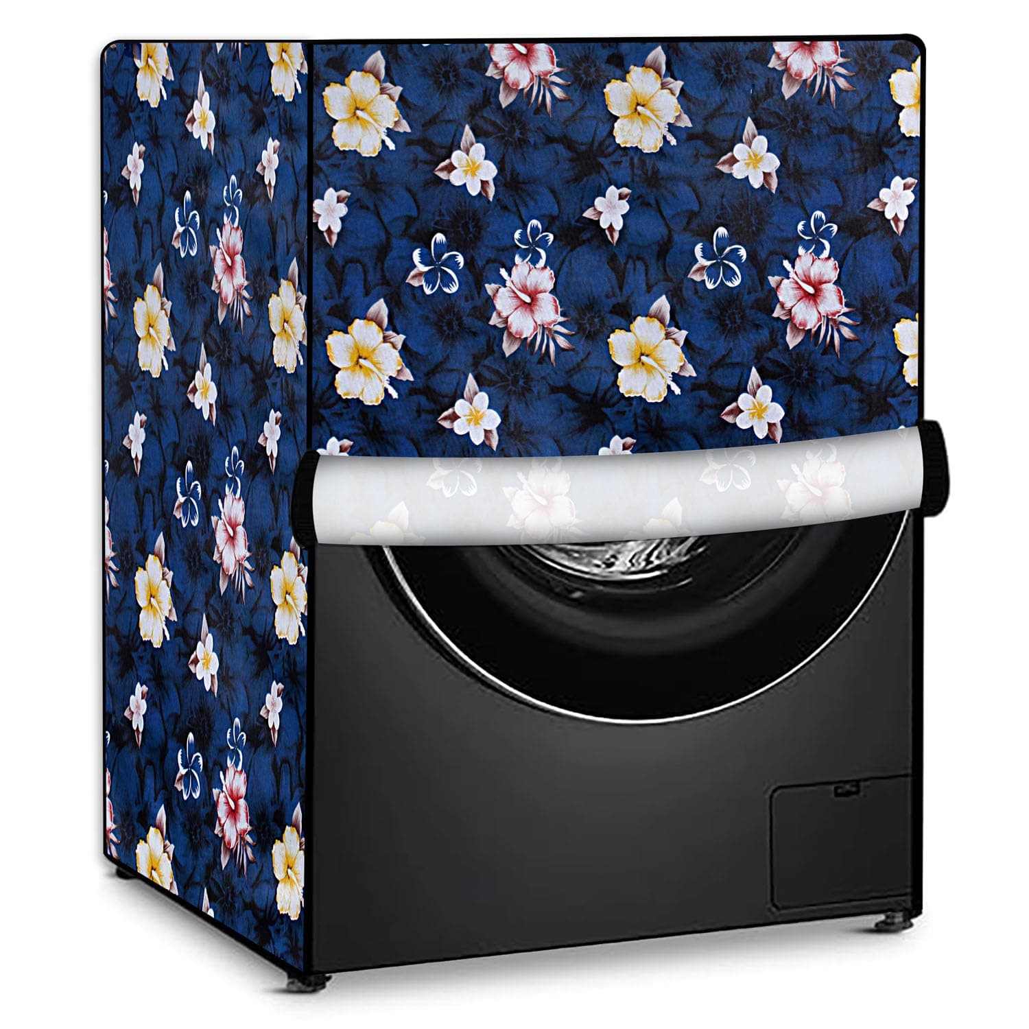 Stylista Washing Machine Cover Compatible For Lg 9 Kg Fully-Automatic Front Loading Fhv1409Zwb, Floral Pattern Blue - Polyvinyl Chloride