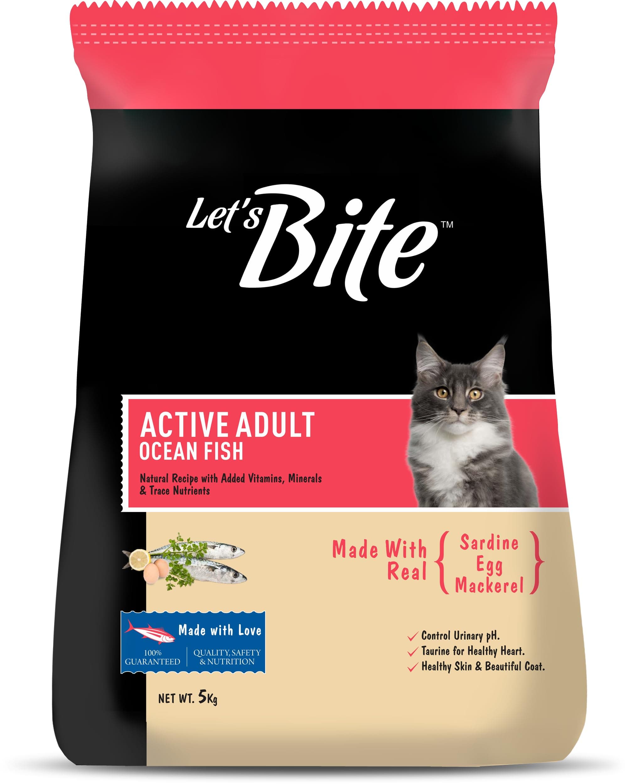 Let's Bite Active Adult Dry Cat Food, Ocean Fish, 5Kg Pack