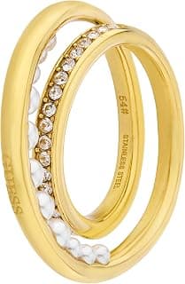 GUESS Tiny Pearly Yellow Gold Women's Ring - Premium Stainless Steel, High Tarnish Resistant Designs - UBR05525YG54