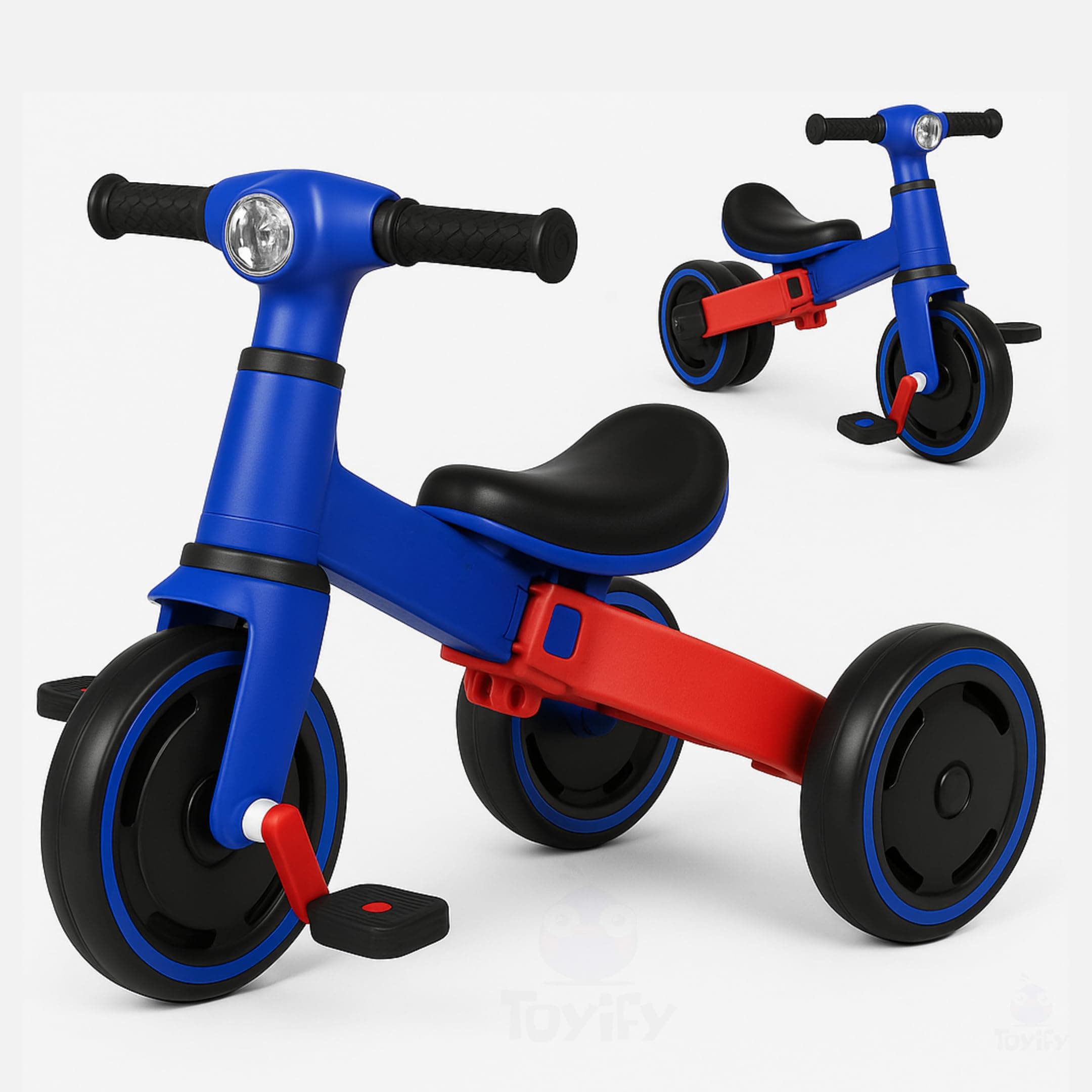3-in-1 Toddler Tricycle & Balance Bike for Toddlers 1–3 Years, Easy-Assemble Baby Trike with Silent Wheels, Sturdy Safe Frame, Indoor & Outdoor Ride-On Bicycle for Boys & Girls (Blue Red)