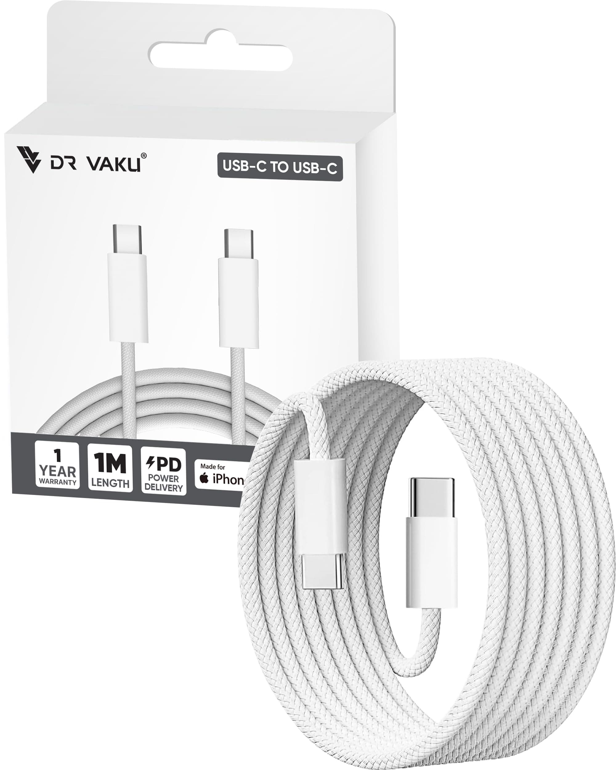 DR VAKU® iPhone Charger Cable(MFi Certified) Type C to Type C Cable for iPhone 17/17 Air/17 Pro/17 Pro Max, 16/16 Plus/16 Pro/Max, iPhone 15, Samsung Galaxy S24/S23/S22/S21 FE Laptop & Other Devices