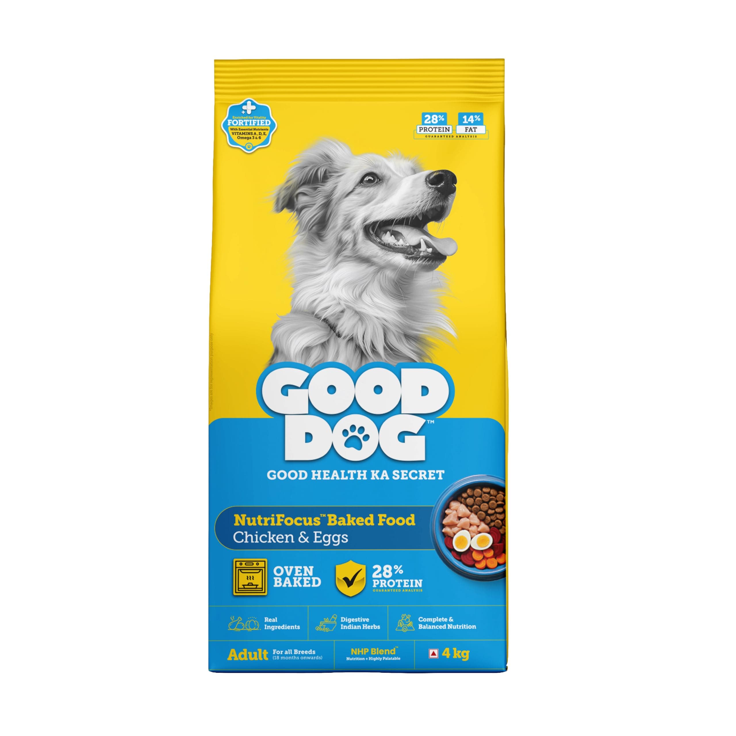 Good Dog Baked Chicken & Egg Dry Dog Food | 4 kg | Human Grade Ingredients | Complete & Balanced with Vitamins, Minerals & Indian Herbs to Support Gut Health | NutriFocus Dry Food for Adult Dogs
