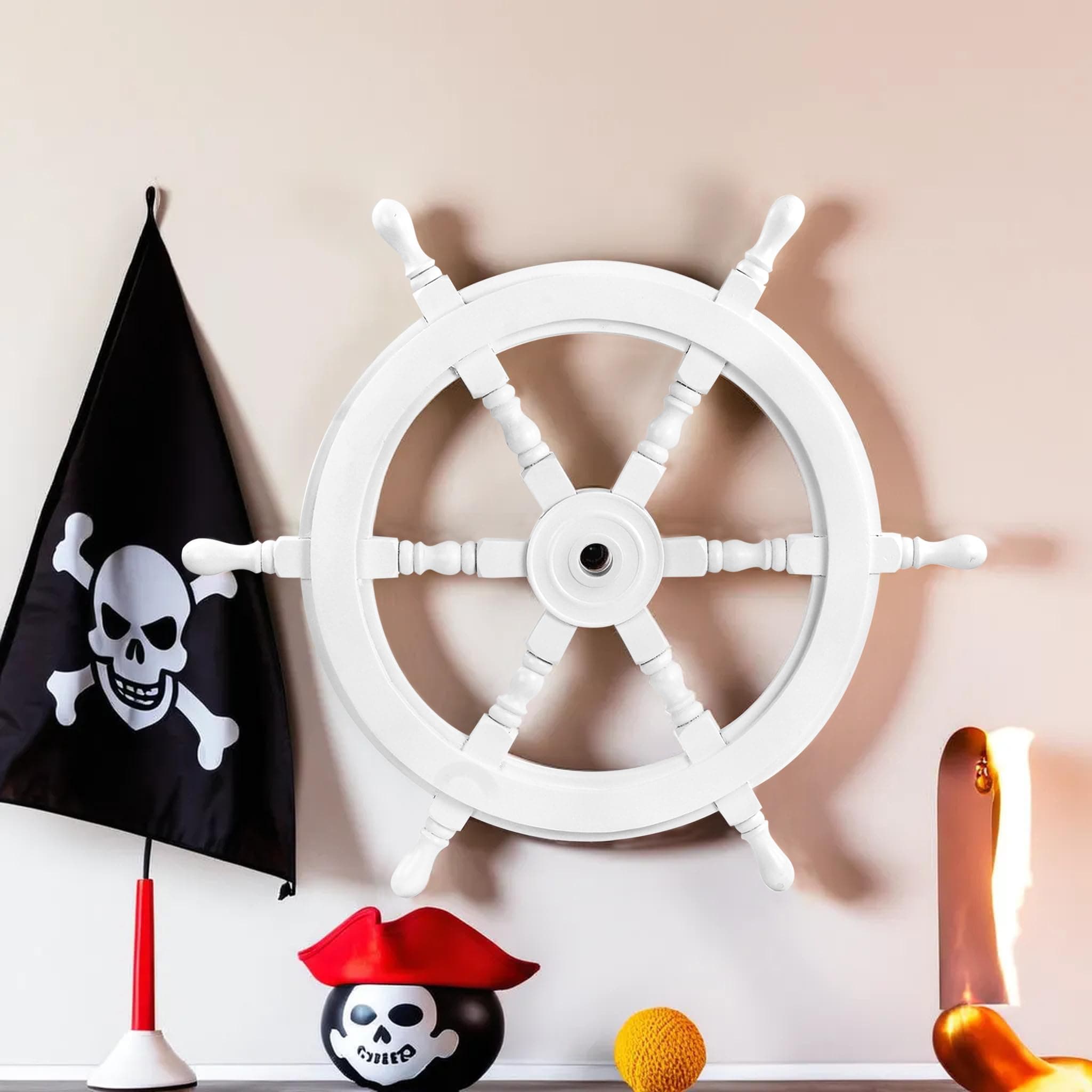Nagina International White Washed Ship Wheel Wood Ship's Wheels/Wood Ship Steering Wheel/Nautical Home Decor (12 Inches)
