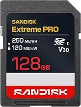 SanDisk 128GB Extreme PRO SD Card UHS-I, Up to 250MB/s Read & 120MB/s Write, 4K UHD & Full HD Video, Memory Card for DSLR and Mirrorless Cameras