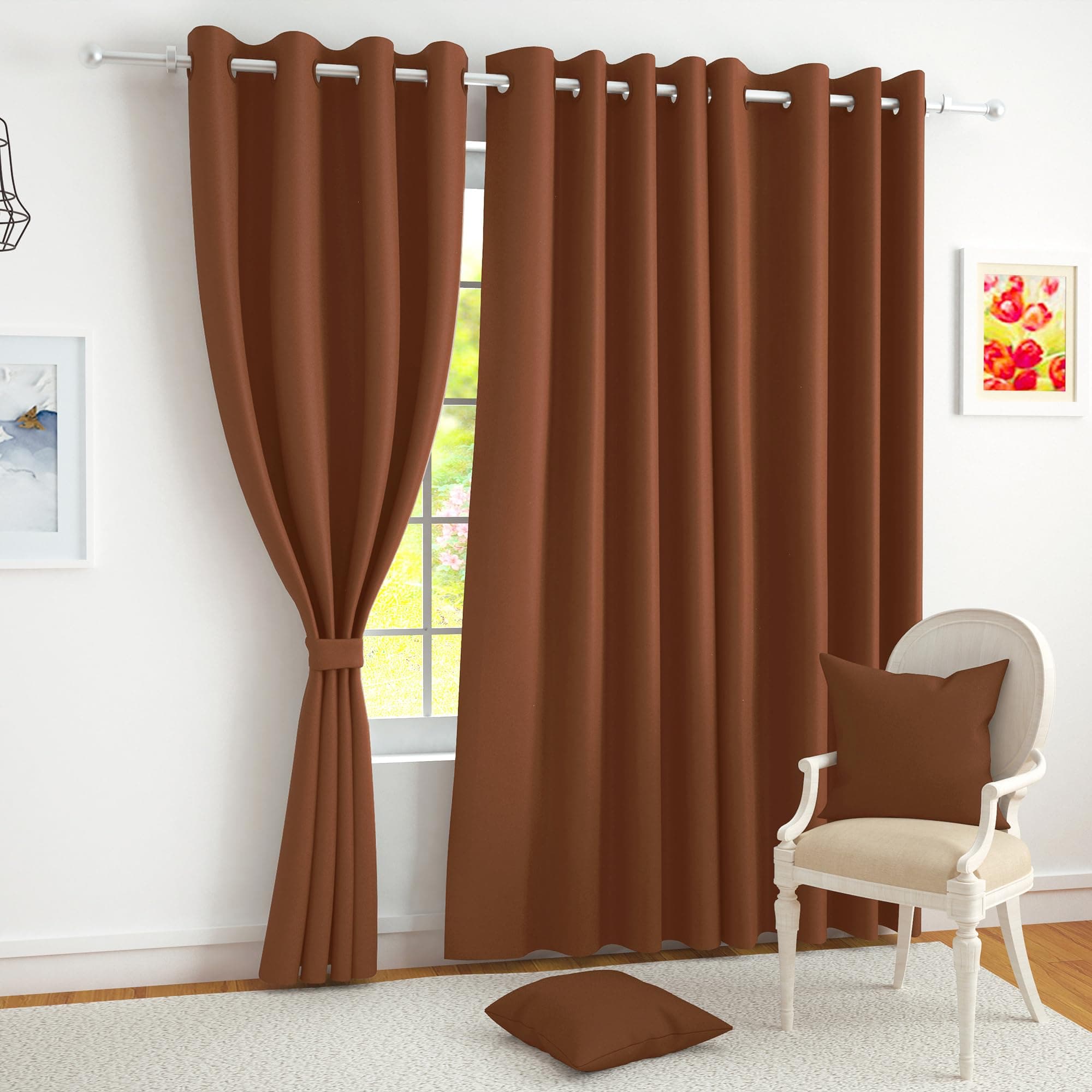 Story@Home 100% True Blackout Long Door Curtains 9 Feet Set of 2 | Plain Design | Room Darkening Curtain | Thermal Insulated Curtains for Living Room, Bedroom | (116 x 275 cm, Brown) |