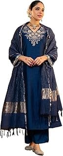 KLOSIA Women Embroidery Solid Straight Kurta and Pant Set with Dupatta
