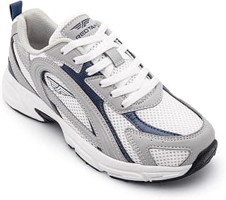 Red Tape Women's Sneakers White Grey Mesh Pu Round Lace-Up Responsive Sole
