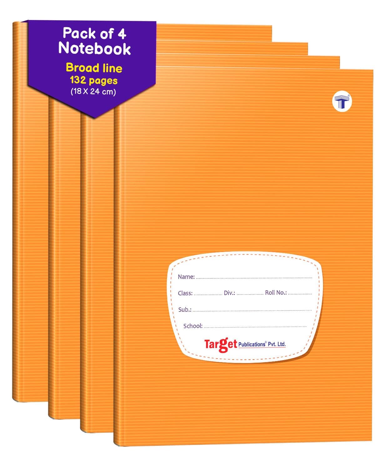 Broad Line Notebooks | Writing Copy | 132 Pages | 18 x 24 cm | Writing Book with Page Numbers | Useful for School and Office | Pack of 4