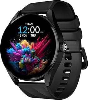 Titan Titan Crest 1.43” AMOLED Smart Watch with BT Calling, AI Morning Briefs, Functional Crown, Health Tracking, Aluminium Body, 100+ Sports Modes, Smartwatch for Men and Women - Black Silicone Strap