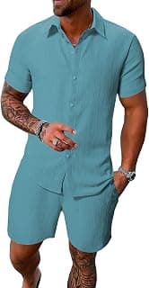 TAGDO Men's Textured Night Suit Wear | Half Sleeve Button Down Shirt & Shorts for Men | Casual Summer Beach Outfit Co-Ord Set | Vacation & Resort Wear Matching Set (2034)