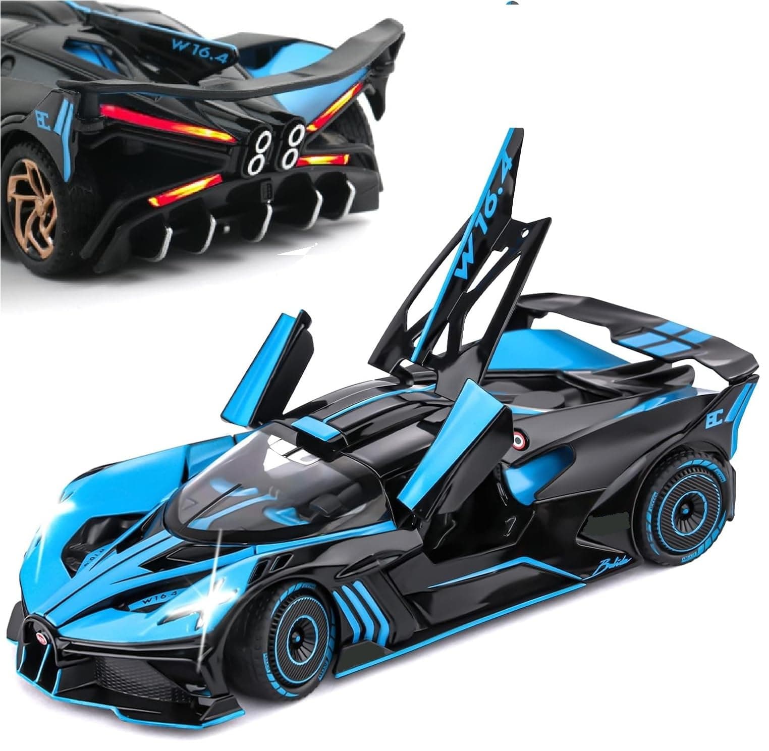 Sky Tech® Bugatti Bolide Sports SUV Car 1:32 Scale Model Car Exclusive Alloy Metal Pull Back Die-cast Diecast Metal Pullback Toy Openable Doors & Light Music Best Gifts Kids【Colors as Per Stock 】