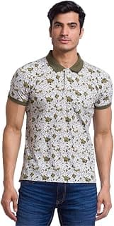 Parx Men's Pure Cotton Print Pattern Regular Fit Contract Collar Polo Neck Half Sleeve Casual T-Shirt