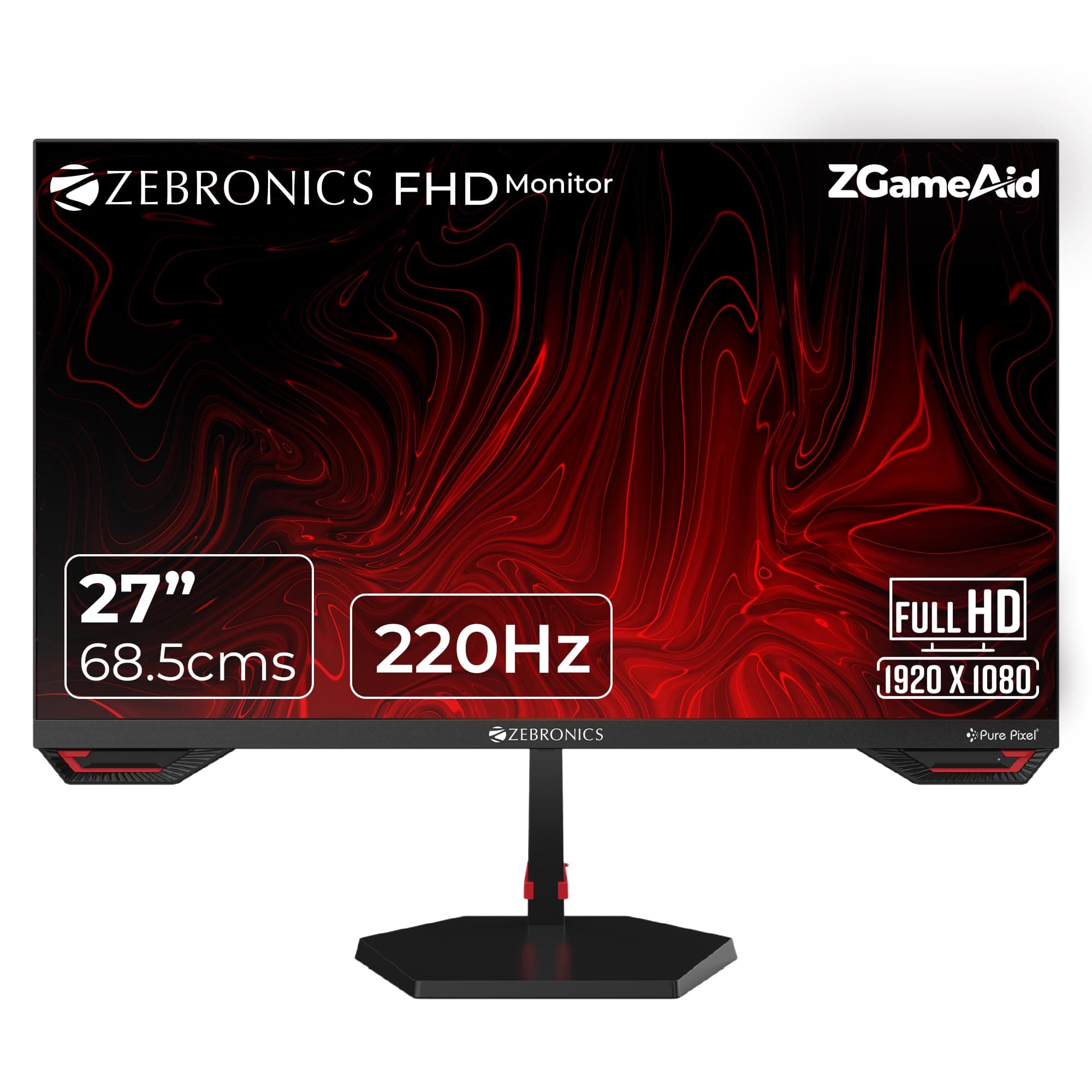 Zebronics S27A 27"" (68.5 cm) Gaming Monitor, 220Hz Refresh Rate, Fast IPS Display, HDMI, DP, FHD 1920x1080, 350nits Brightness, Built-in Speakers, ZGame Aid, Adaptive Sync, Bezel-less, Wall Mountable