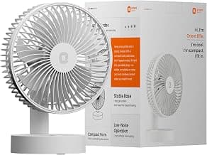 Orient Electric Elfie Rechargeable Personal Fan | 90° Adjustable Airflow | 1800 mAh Battery | 4 Speed Modes | Quiet Operation | USB Type-C Charging | Compact Mini Fan | Cloud White