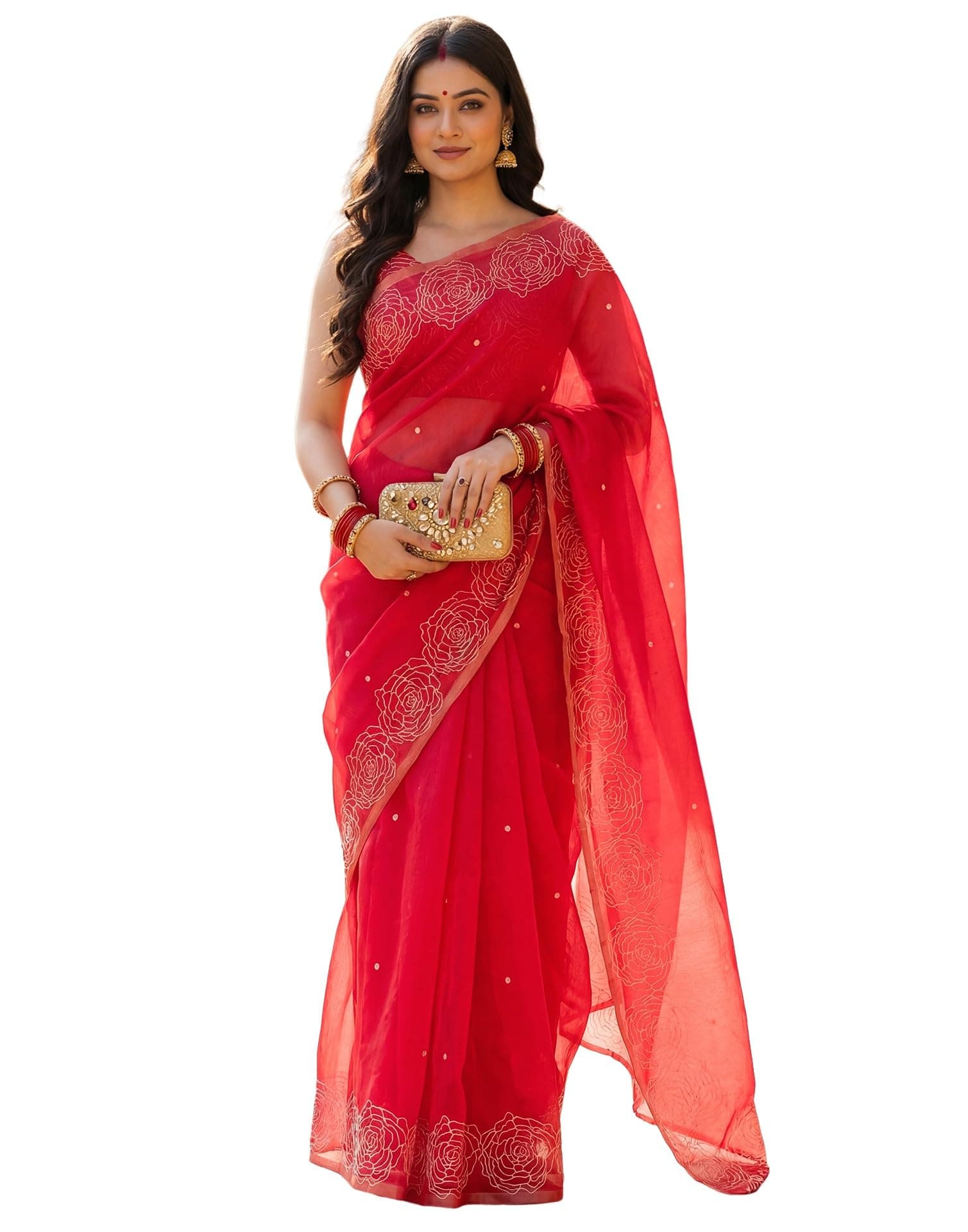 SIRIL Women's Linen Printed Zari Border One Minute Ready to Wear Saree | Features Linen with Printed Work, Gold Zari Border, Ready to Wear Saree