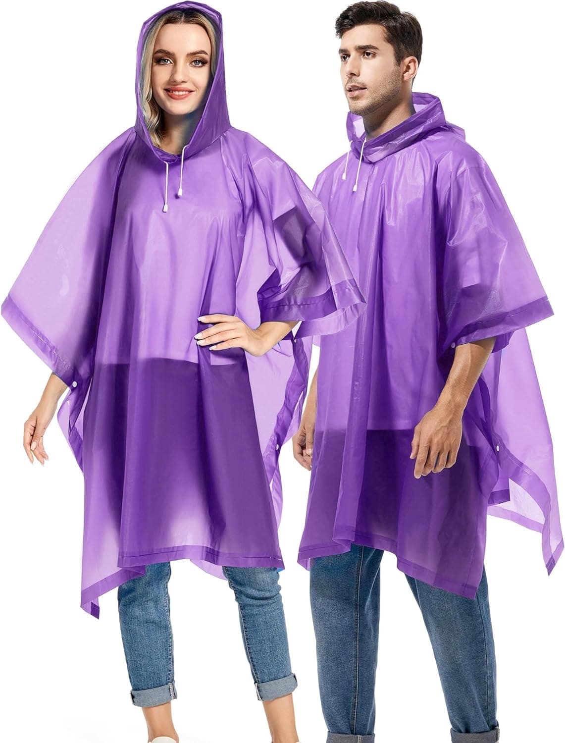 HACER Eva Poncho Raincoat Transparent Hooded Water Resistant Rain Jacket with Sleeves, Standard Length Free Size for Women's Men Camping Rainy Season Travel - Purple