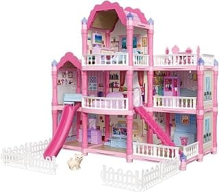 Premium Pink Doll House Toy with Mini Furniture, Multi-Level Playhouse Gift for Girls & Toddlers