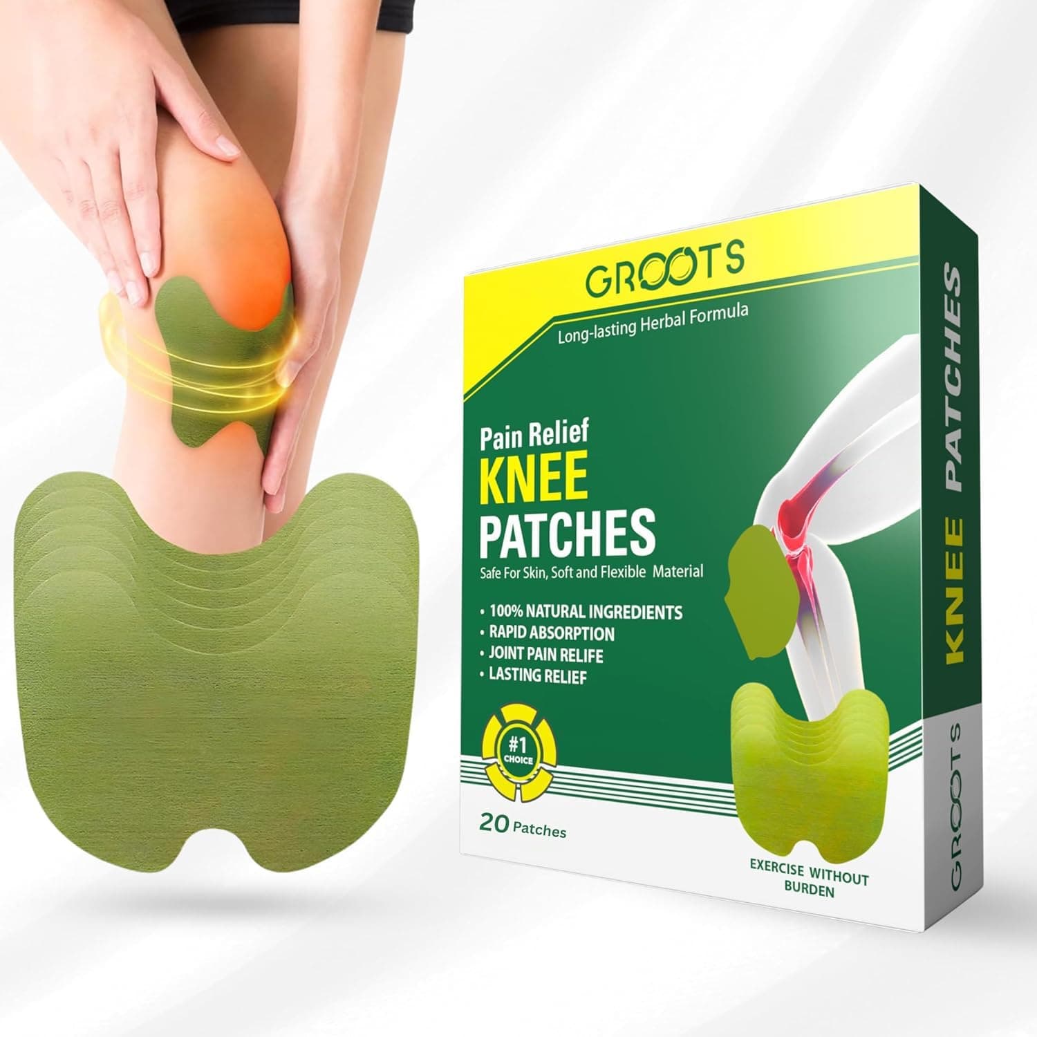 Groots Herbal Knee Pain Relief Patches Arthritis Inflammation Patch Sticker Relief from Knee Pain Joint Knees Pain Relief Massager Products Natural Wormwood Extract (20 patches) (Knee pack-1)