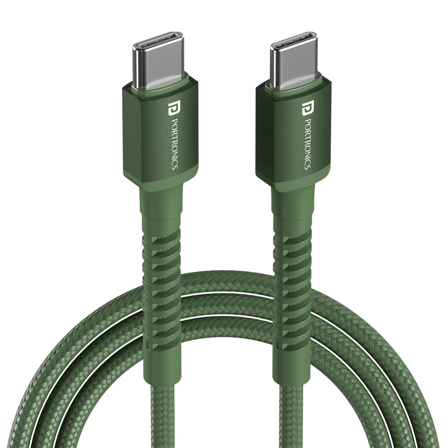 Portronics Konnect X 240W Futuristic Unbreakable Nylon Braided Type C Fast Charging PD Cable 1M Long, Supports Laptop and All Smartphones and Devices (Green)