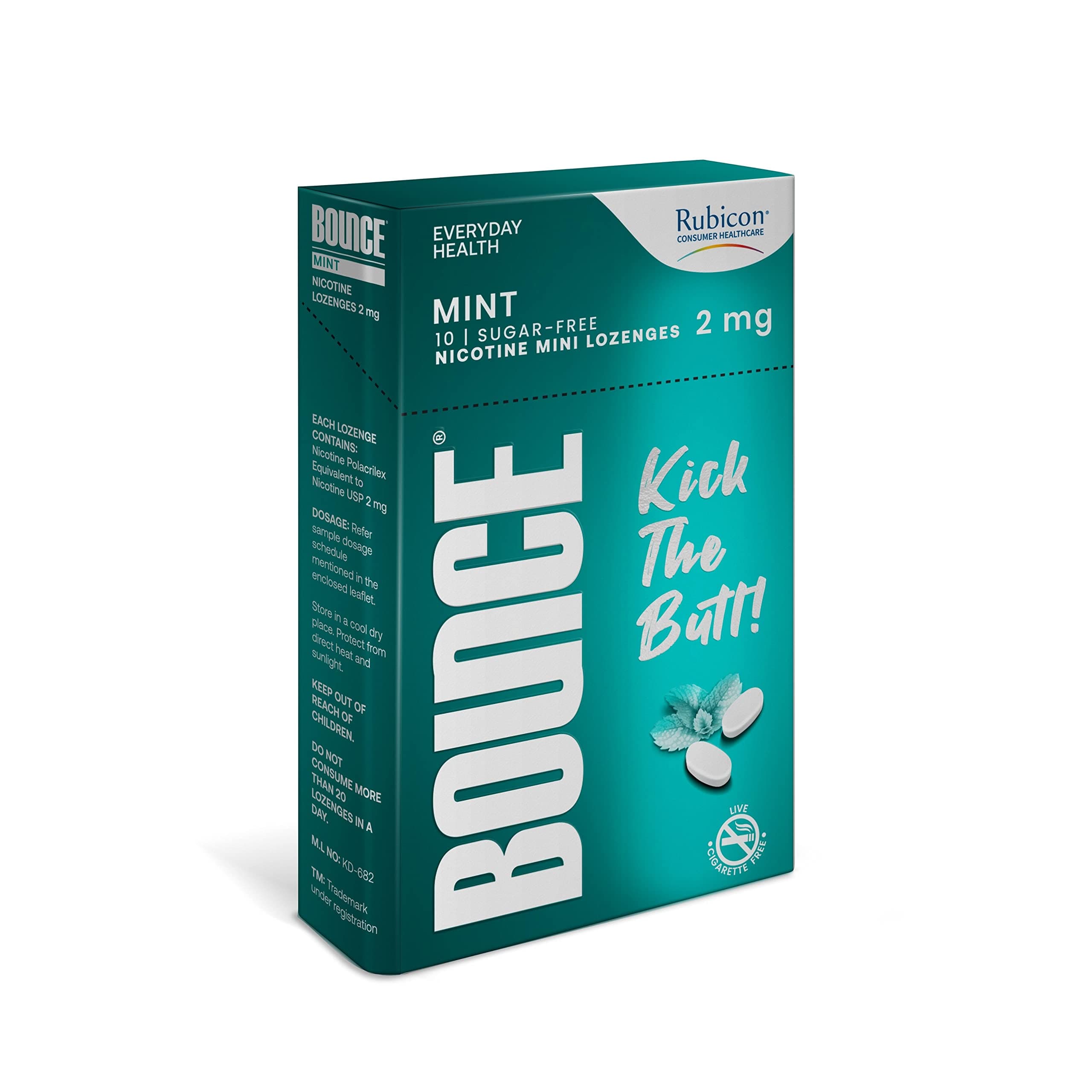 Rubicon BOUNCE Nicotine Mini Lozenge 2 Mg | Mint Flavour, Sugar Free | USFDA Approved | Helps Quit Smoking | 10 Packs of 10 Lozenges