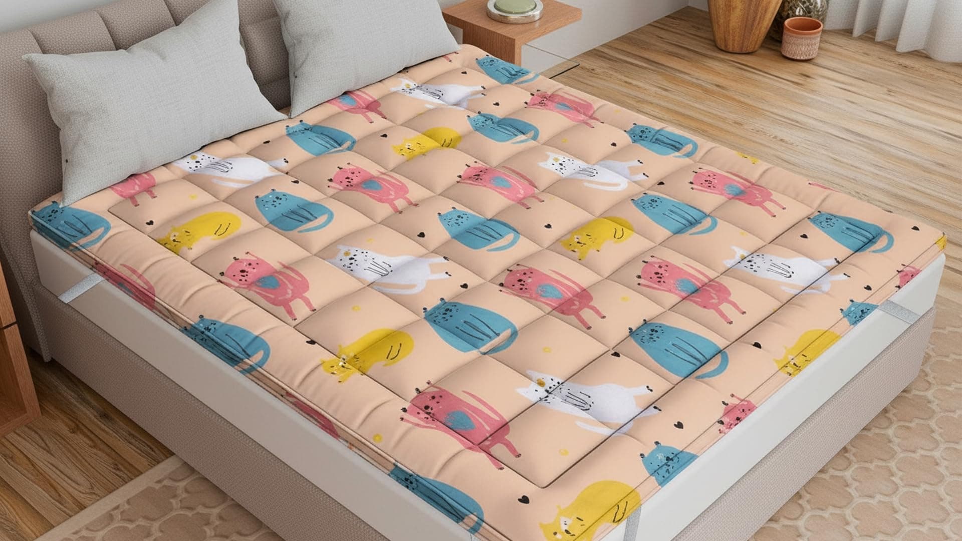 COZY FURNISH Super Soft 700 GSM Hollow Fiber Filled Mattress Padding/Topper for Comfortable Sleep, 4 Corner Elastic Band King Size 72X78(Inches) Mattress Topper (Green, King)