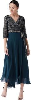 Miss Chase Women's Floral Printed Relaxed Fit V-Neck 3/4th Sleeve Maxi Dress