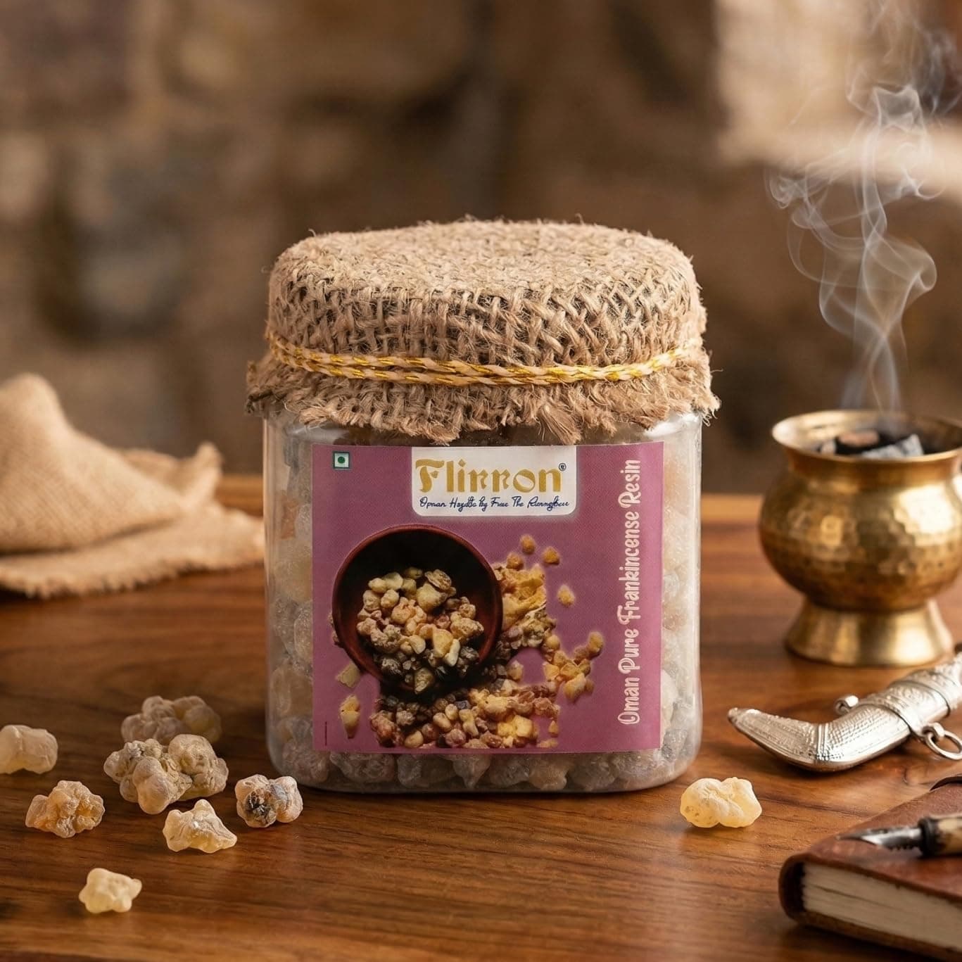 FLIRRON Oman Pure Frankincense Resin (125 Gm) | Boswellia carterii | Natural Aromatic Incense Resin | Frankincense Tears & Granules | for Pooja, Meditation & Home Fragrance | Long Lasting Aroma